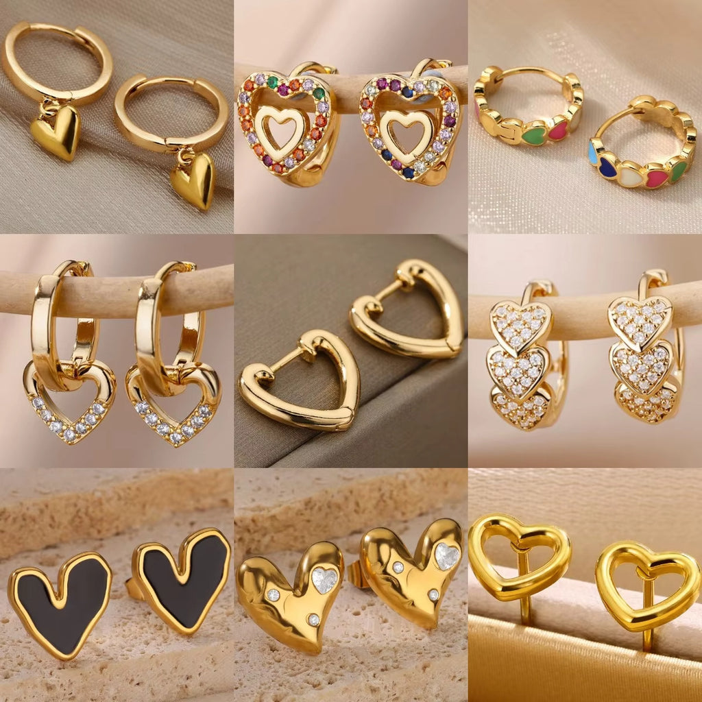 304 Stainless Steel Copper Geometric Heart Shape PVD Coated Real Gold Plated IG Style Sweet Waterproof Non Tarnish Plating Drop Earrings Earrings Ear Studs - front view