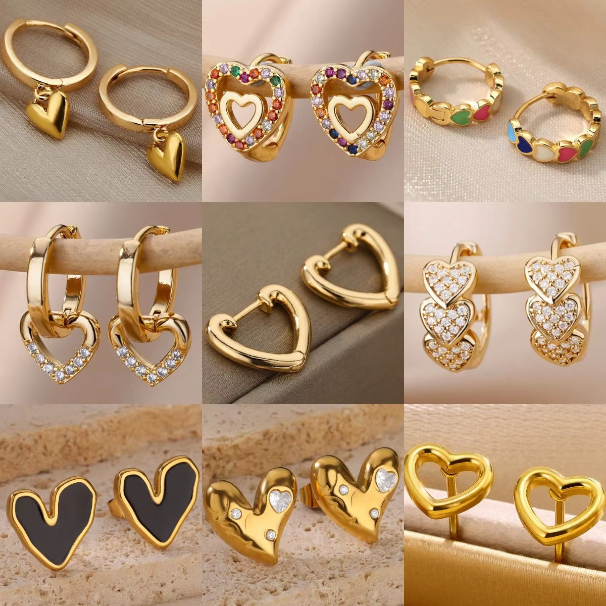 304 Stainless Steel Copper Geometric Heart Shape PVD Coated Real Gold Plated IG Style Sweet Waterproof Non Tarnish Plating Drop Earrings Earrings Ear Studs - front view