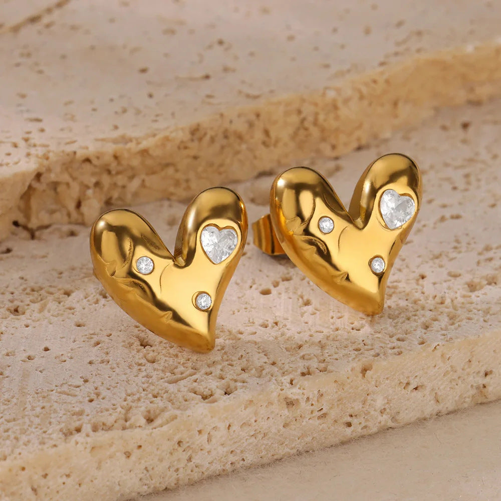304 Stainless Steel Copper Geometric Heart Shape PVD Coated Real Gold Plated IG Style Sweet Waterproof Non Tarnish Plating Drop Earrings Earrings Ear Studs - view 4