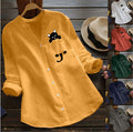 Explosions Women's Top  New Cotton And Linen Print Long Sleeve Plus Size Casual Loose Shirt - front view