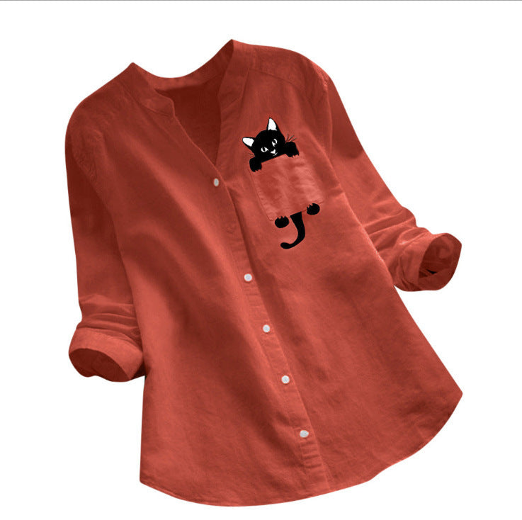 Explosions Women's Top  New Cotton And Linen Print Long Sleeve Plus Size Casual Loose Shirt - view 2
