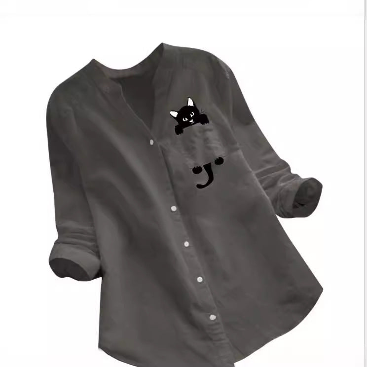 Explosions Women's Top  New Cotton And Linen Print Long Sleeve Plus Size Casual Loose Shirt - view 4