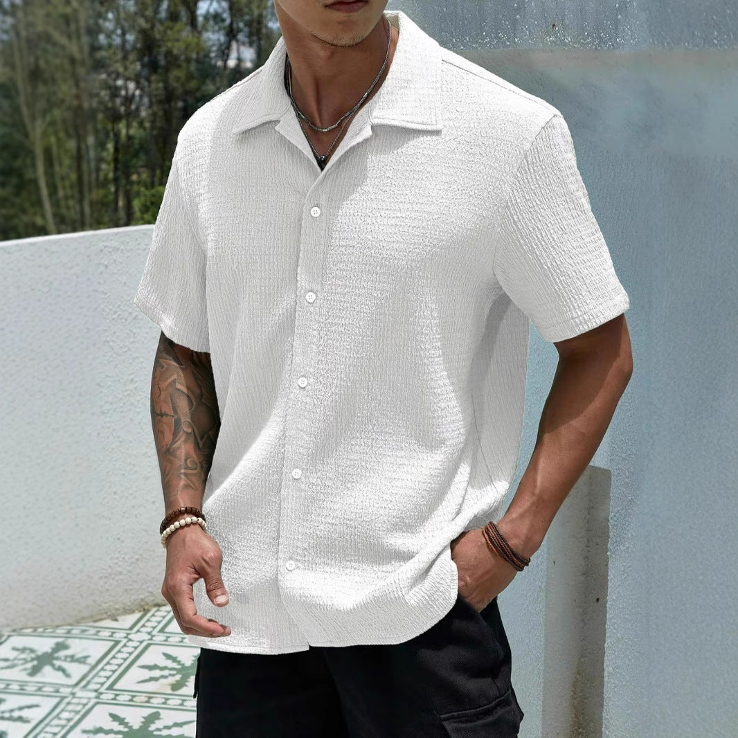 Wholesale Men's Polyester Simple Style Solid Color Short Sleeve Men's Shirts - front view