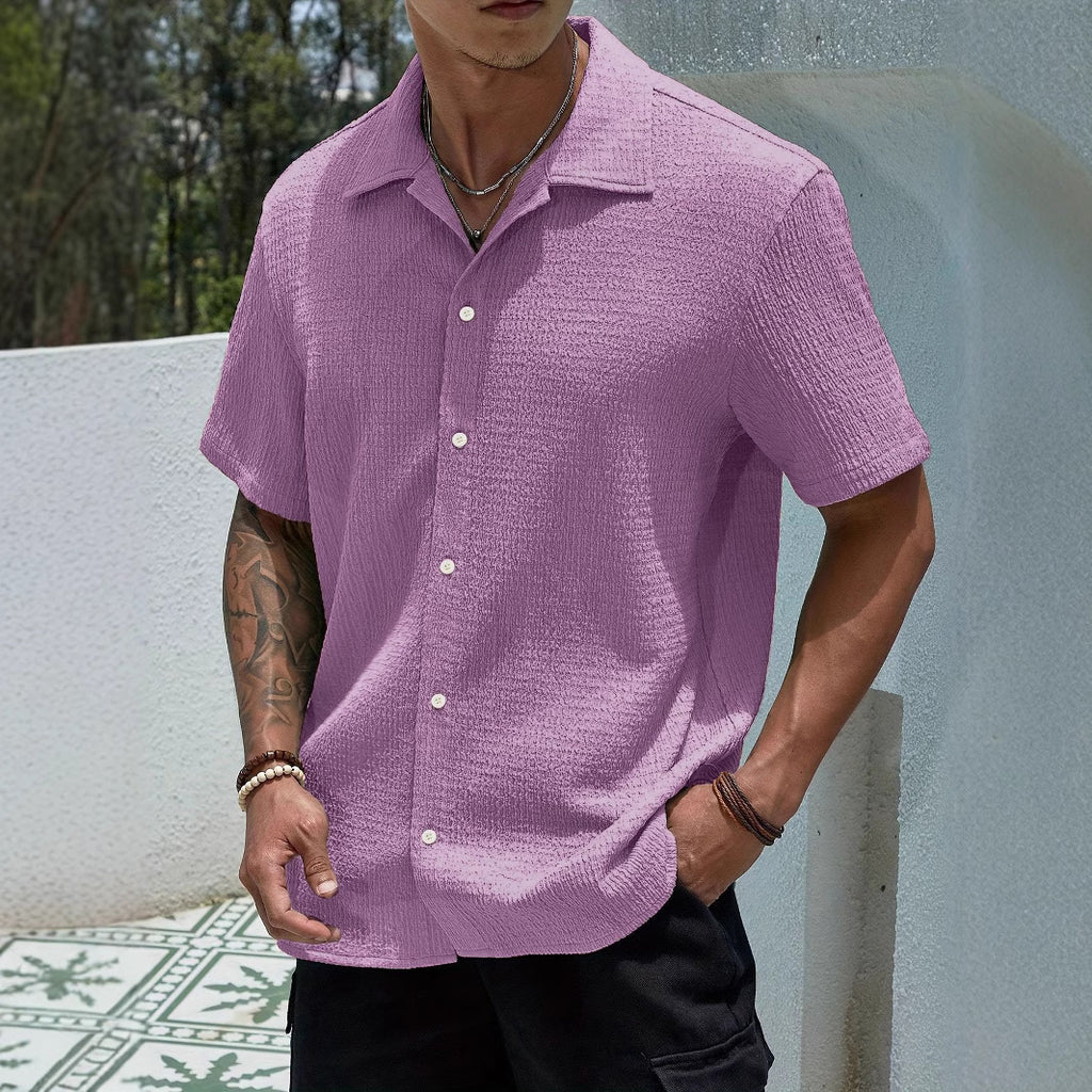 Wholesale Men's Polyester Simple Style Solid Color Short Sleeve Men's Shirts - view 3