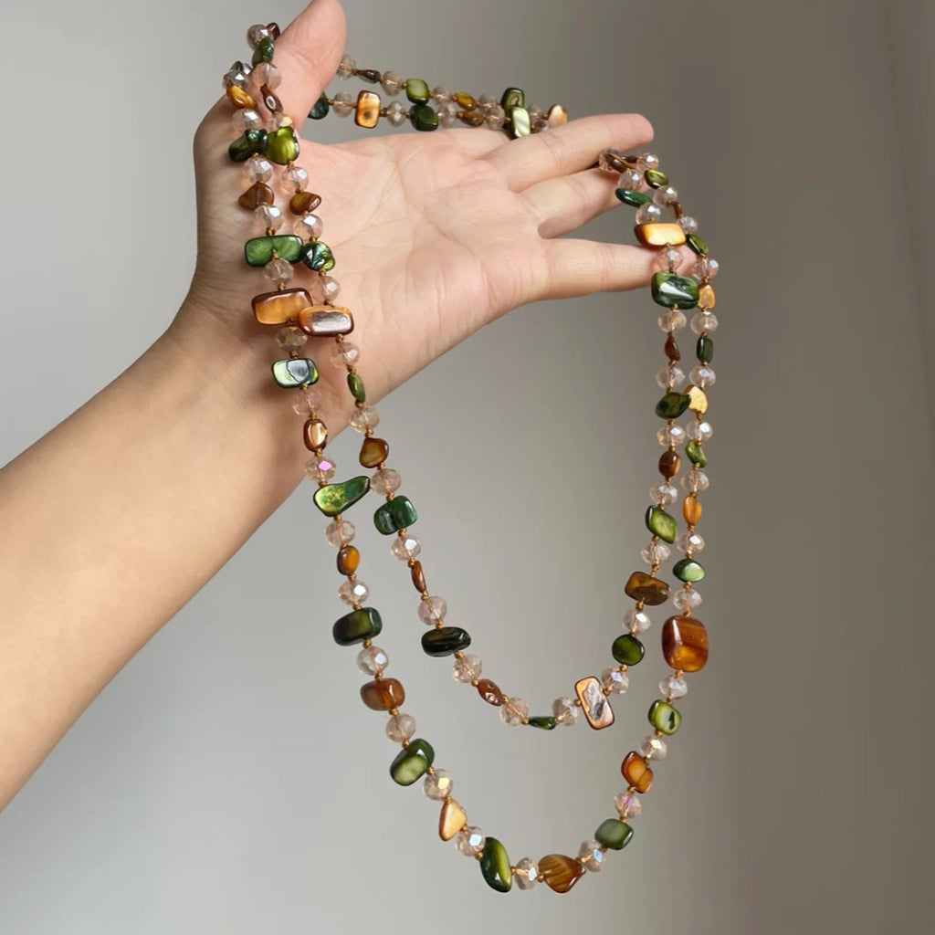 Mid-Ancient Necklace Bohemian Colorful Shell Beaded Double-Layer Necklace Retro Affordable Luxury Holiday Long Necklace Stackable - front view