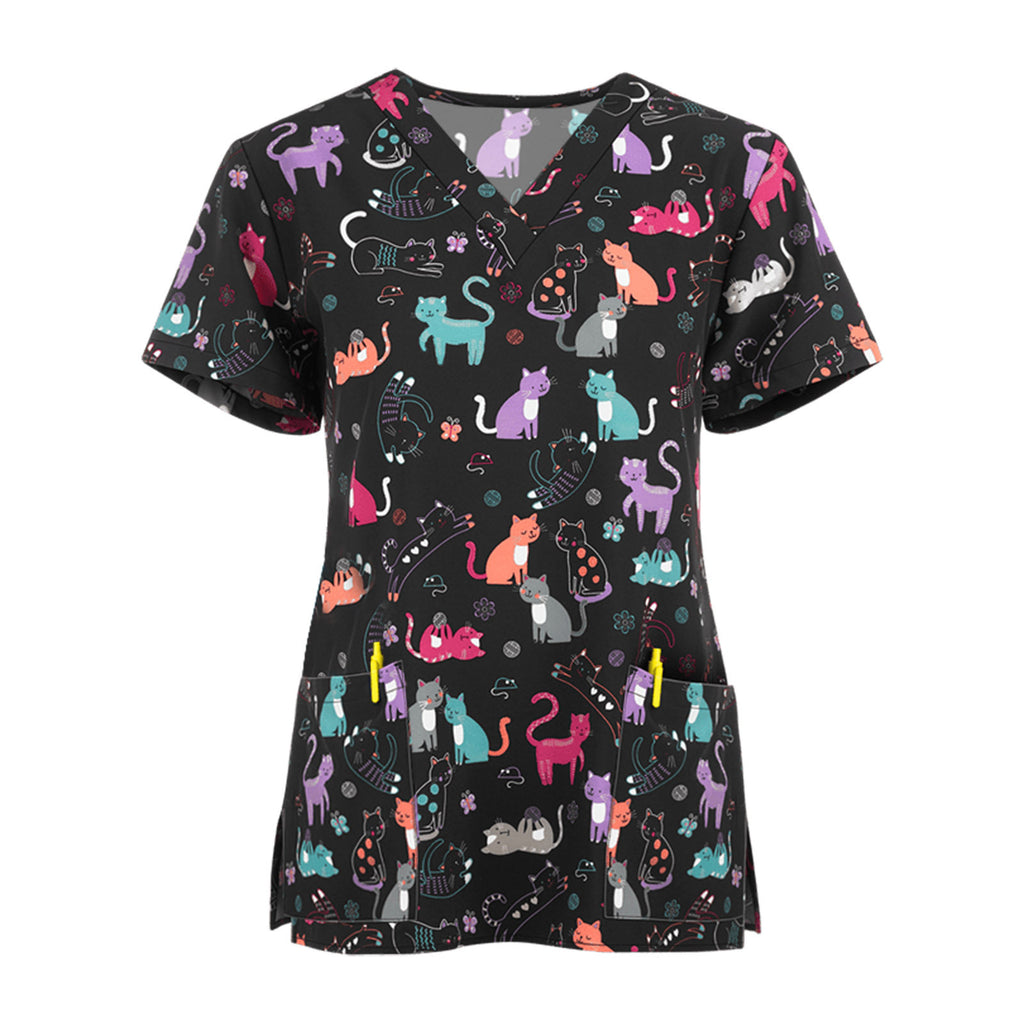 Spring And Summer New Pullover Print Nurses' Uniform T-shirt Women's Top - view 3