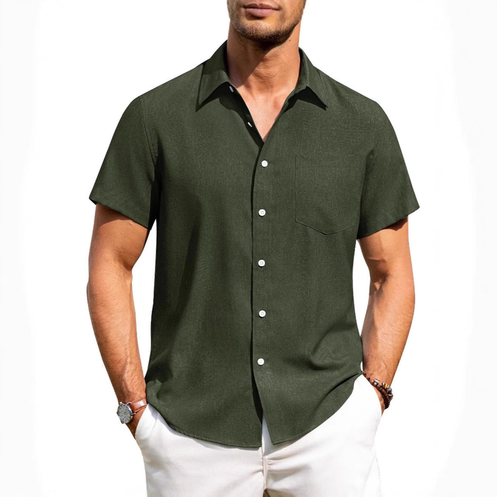 Summer New Men's Shirt Short Sleeve Button Casual Vacation Beach Shirt - front view