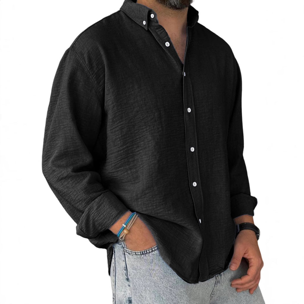 New Shirt Men's Foreign Trade Washed Cotton Button Long Sleeve Men's Shirt - view 2