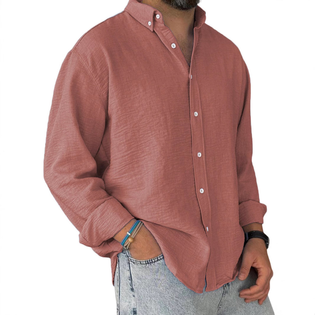 New Shirt Men's Foreign Trade Washed Cotton Button Long Sleeve Men's Shirt - view 3