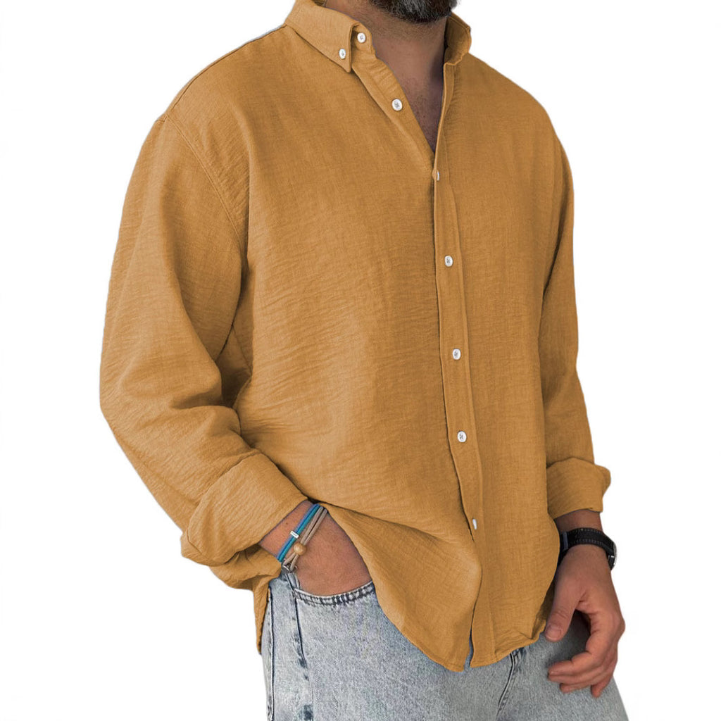 New Shirt Men's Foreign Trade Washed Cotton Button Long Sleeve Men's Shirt - view 4
