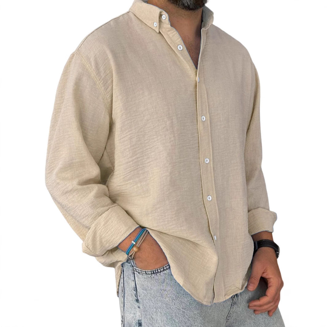 New Shirt Men's Foreign Trade Washed Cotton Button Long Sleeve Men's Shirt - view 5