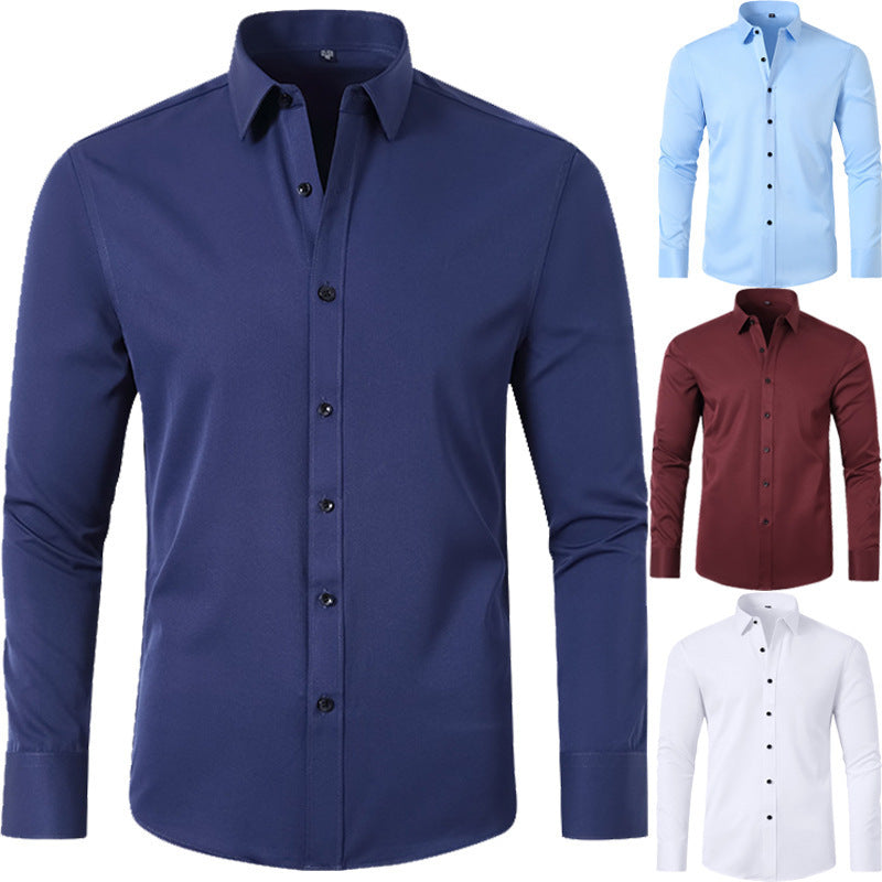 Foreign Trade New Style Slim-Fit Solid Color Shirt Men's Shirt  Foreign Trade Simple Business Thin Lining - front view