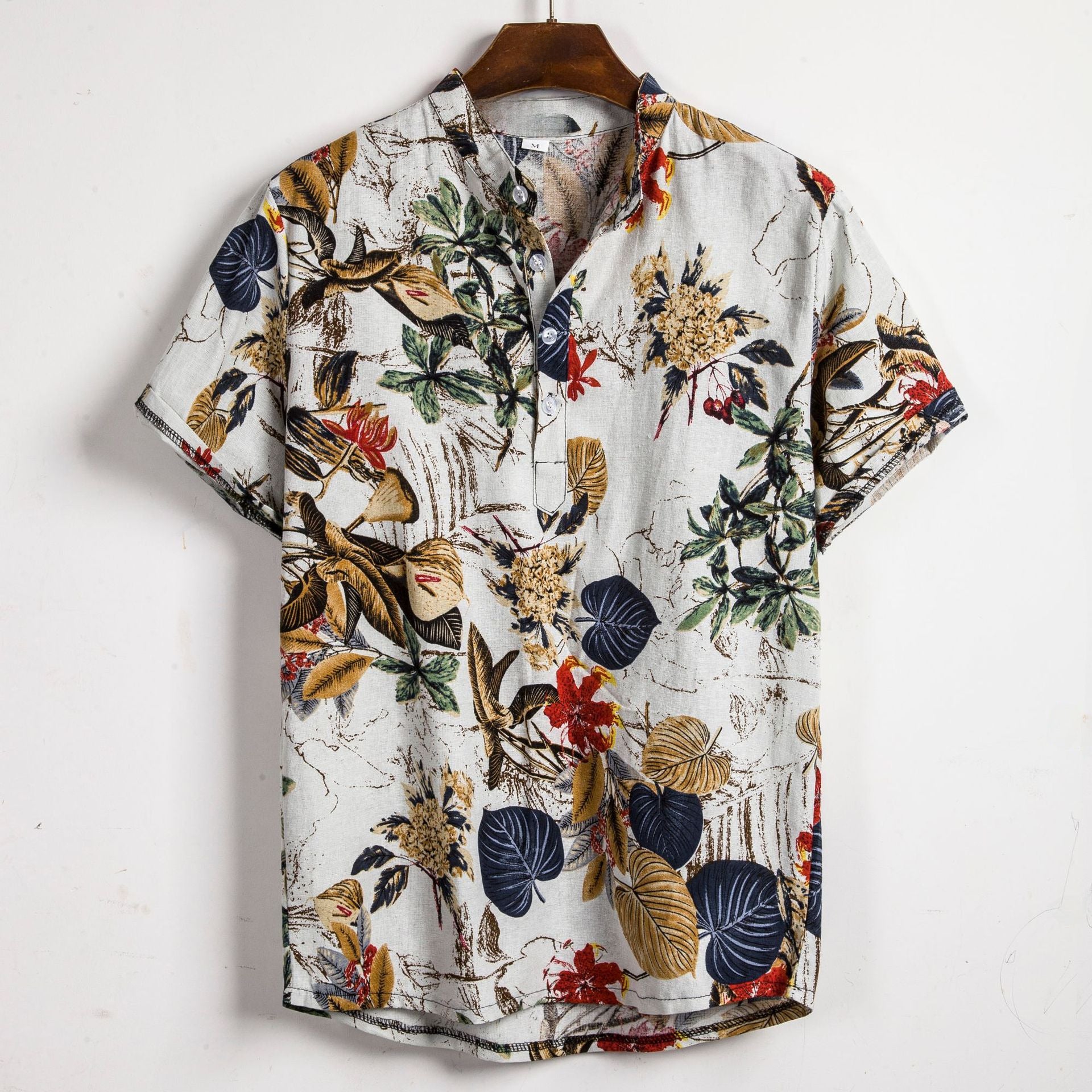 Trendy Foreign Trade Men's Clothing Designed European Version New Style Long Sleeve Slim Shirt Men's Printing Color Contrast Shirt Men's - front view