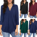 Elegant Chiffon Women's Clothing  Button Loose V-neck 3/4 Sleeves Shirt Women's Top - front view