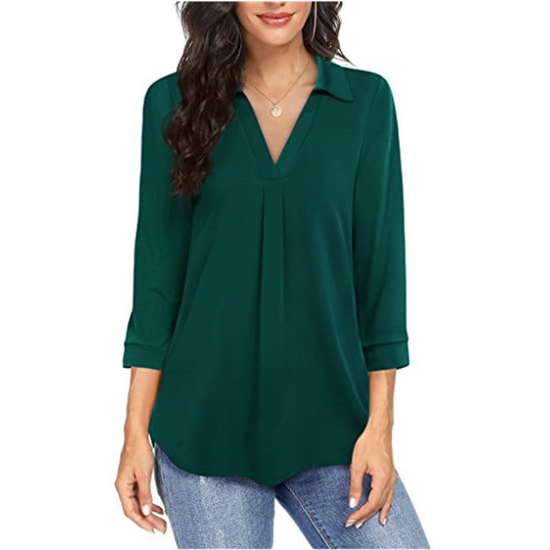 Elegant Chiffon Women's Clothing  Button Loose V-neck 3/4 Sleeves Shirt Women's Top - view 4