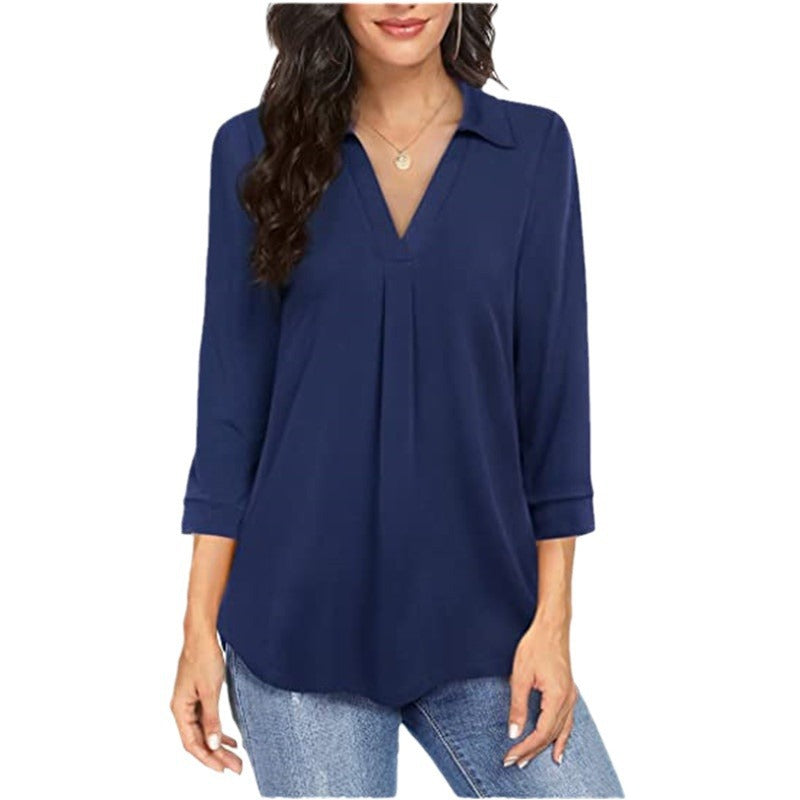 Elegant Chiffon Women's Clothing  Button Loose V-neck 3/4 Sleeves Shirt Women's Top - view 5