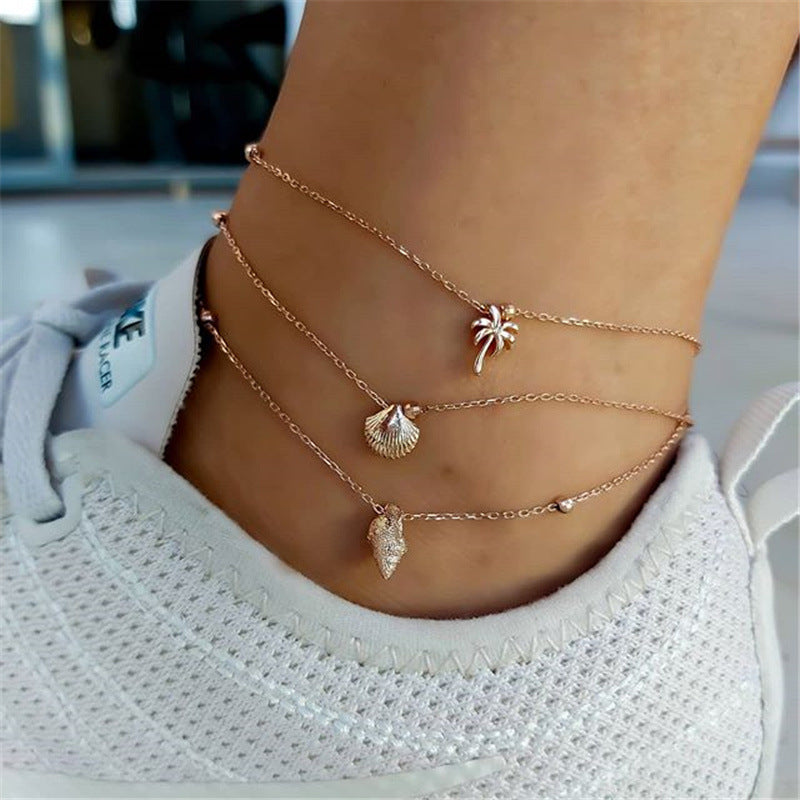 Bohemian Style Alloy Shell Coconut Conch Pendant Anklet Multi-Layer Anklet Ornament Wholesale - front view
