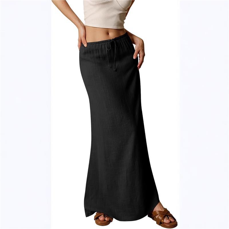 New Women's Dress, Summer Fashion, Comfortable Drawstring Waist A- Line Skirt, Long Elegant Skirt - view 3