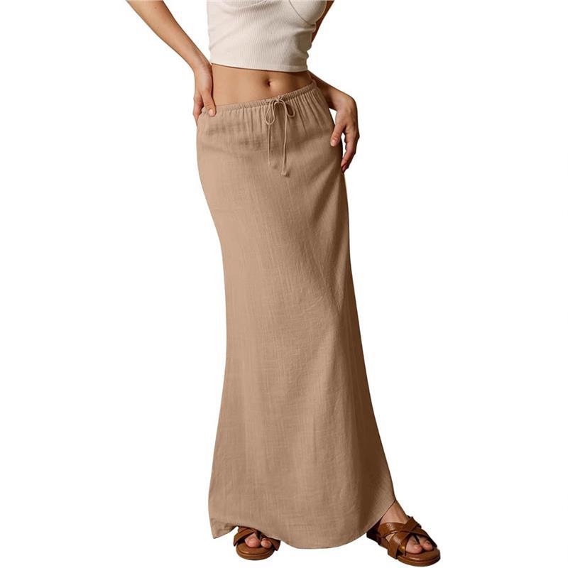 New Women's Dress, Summer Fashion, Comfortable Drawstring Waist A- Line Skirt, Long Elegant Skirt - view 4