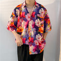 Hawaiian Floral Print Loose Short Sleeve Men's Shirt Summer Thin Casual Bohemian Fashion Polyester Fabric Square Collar - front view