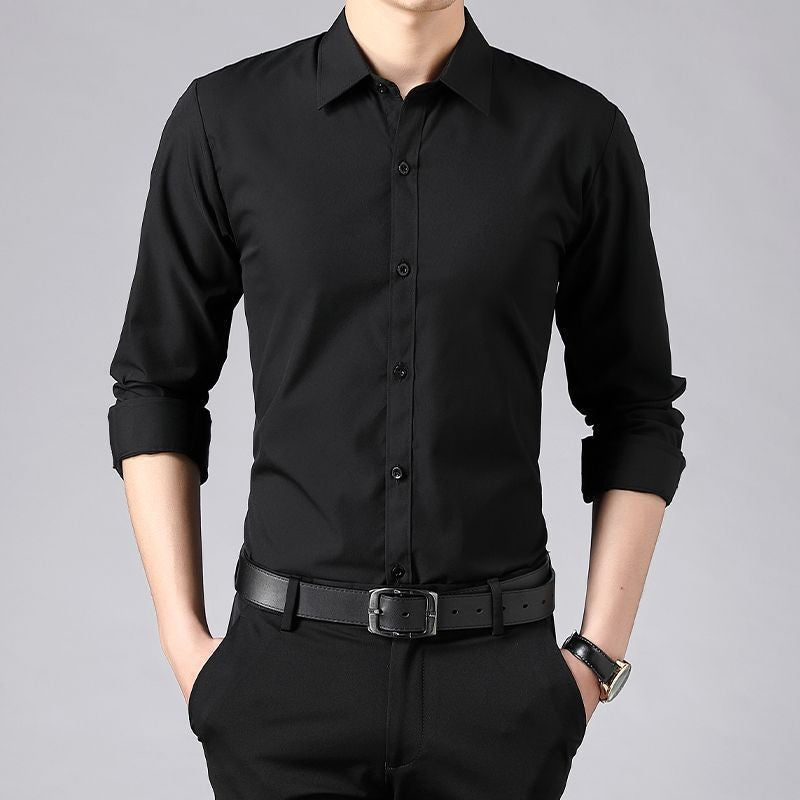 Men's Shirt Long Sleeve Business Casual White Black Spring And Autumn New Slim Fit Shirt Formal Top Clothing - front view