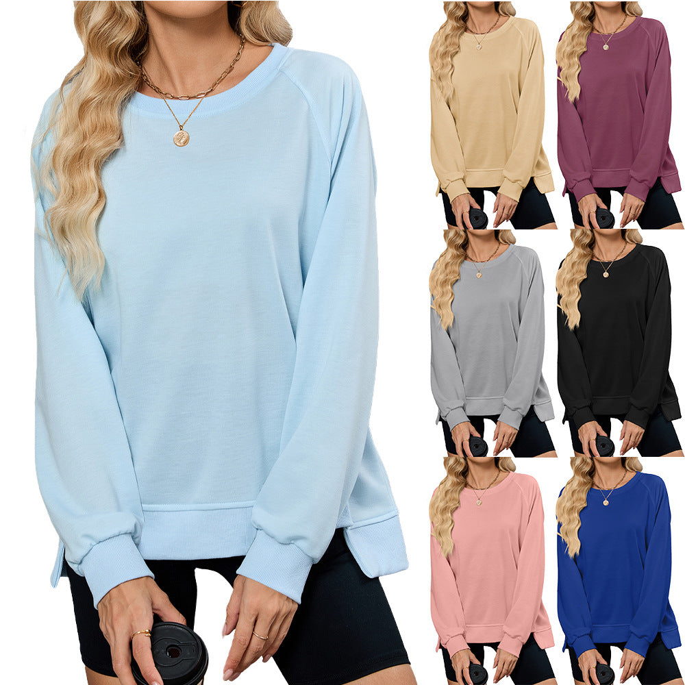 Foreign Trade  Autumn And Winter New Solid Color Thread Round Neck Long Sleeve Loose Sweatshirt Women's Top - front view