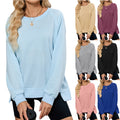 Foreign Trade  Autumn And Winter New Solid Color Thread Round Neck Long Sleeve Loose Sweatshirt Women's Top - front view