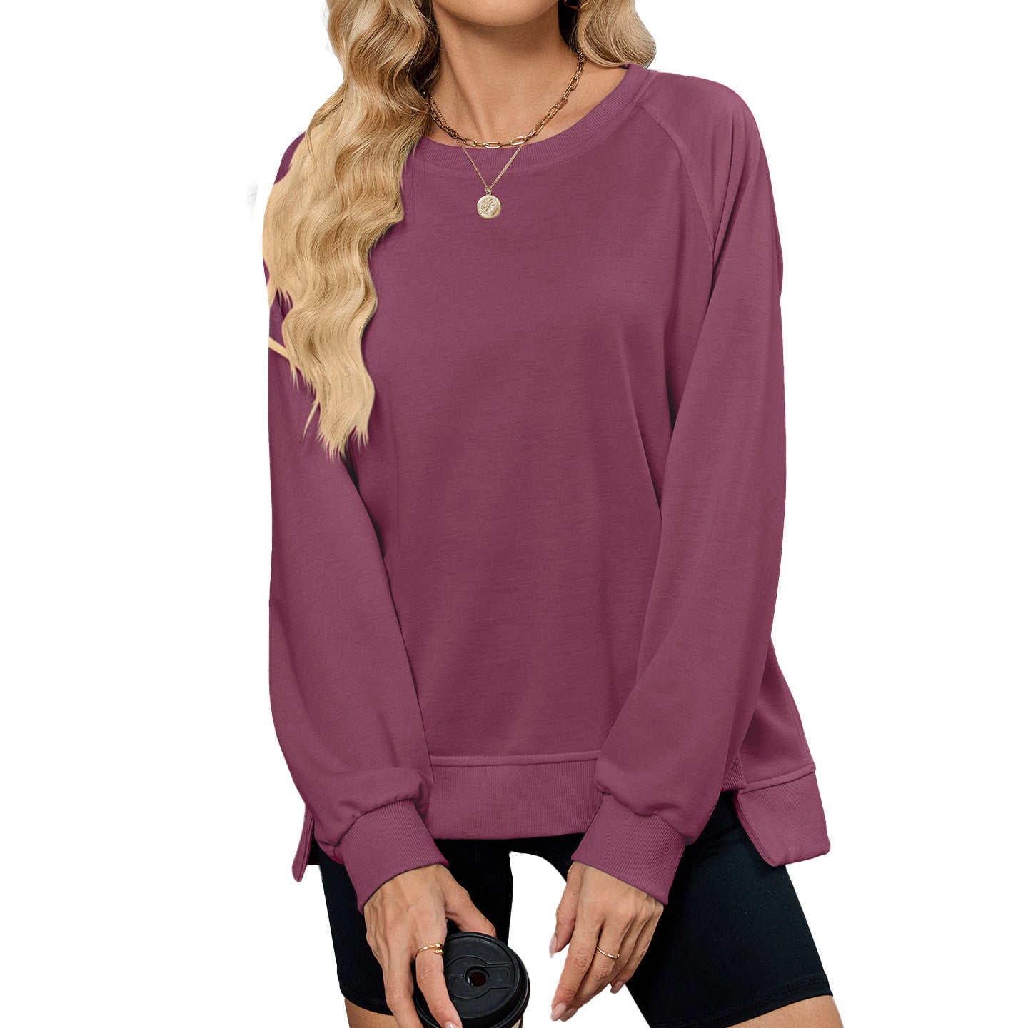 Foreign Trade  Autumn And Winter New Solid Color Thread Round Neck Long Sleeve Loose Sweatshirt Women's Top - view 5