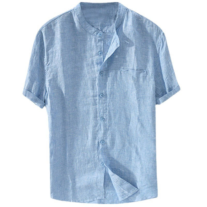 Foreign Trade  Men's Short-Sleeved Shirt Summer Thin Stand Collar Shirt Men's Casual Shirt Simple - view 2