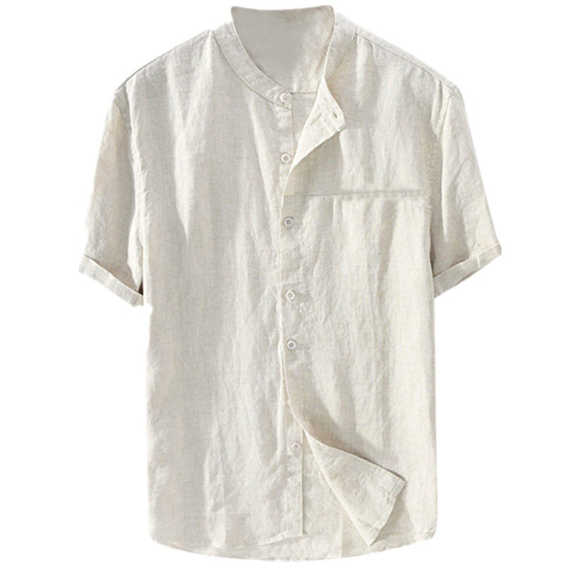 Foreign Trade  Men's Short-Sleeved Shirt Summer Thin Stand Collar Shirt Men's Casual Shirt Simple - view 3