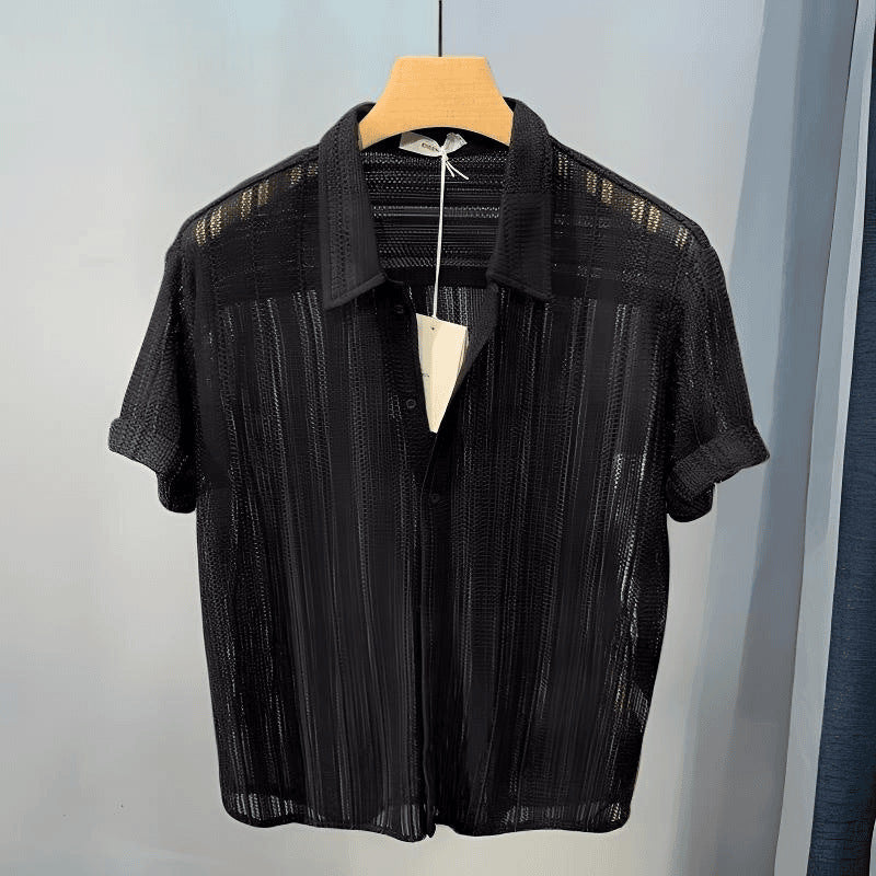 New High-Grade Hollow-out Lapel Short-Sleeved Men's Shirt Summer Thin Loose Shirt Men's Casual Top - view 2