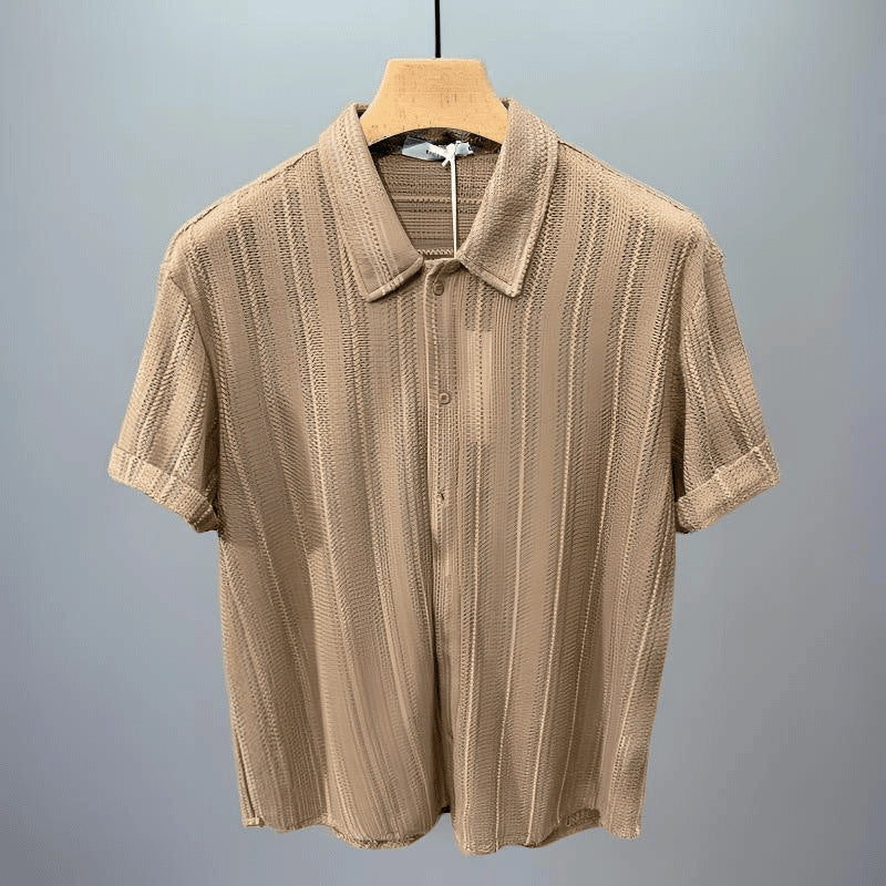 New High-Grade Hollow-out Lapel Short-Sleeved Men's Shirt Summer Thin Loose Shirt Men's Casual Top - view 3