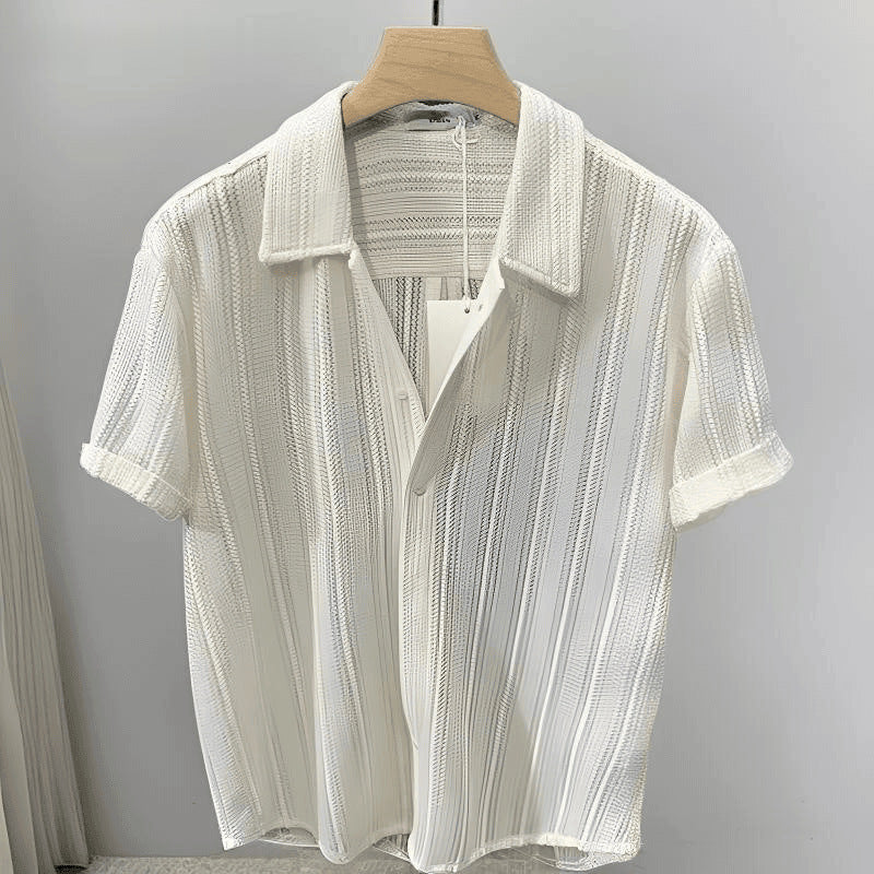 New High-Grade Hollow-out Lapel Short-Sleeved Men's Shirt Summer Thin Loose Shirt Men's Casual Top - view 4