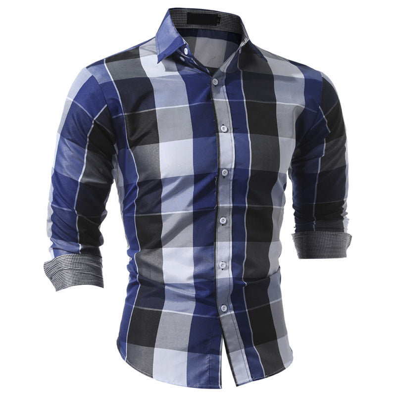 Wholesale Men's Polyester Casual British Style Plaid Long Sleeve Men's Shirts - view 3