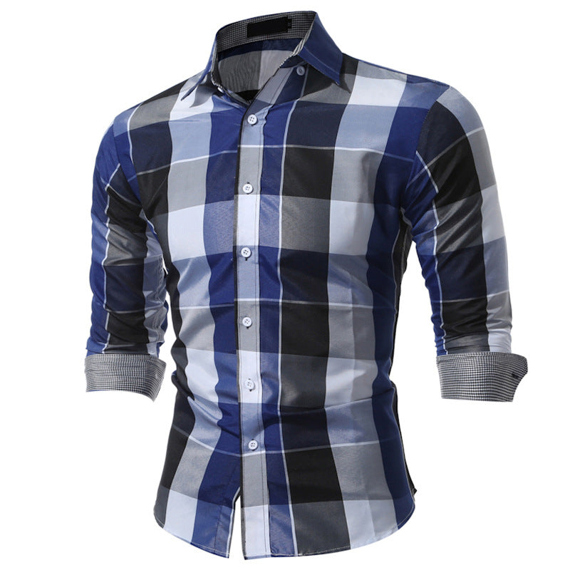 Wholesale Men's Polyester Casual British Style Plaid Long Sleeve Men's Shirts - view 4