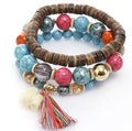 Fashion All-Match Cute Elephant Bracelet Multi-Layer Handmade Beaded Bracelet Turquoise Wood Tassel Bracelet - front view