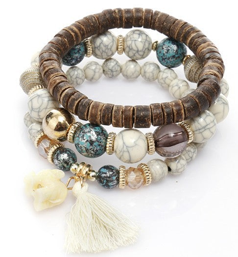 Fashion All-Match Cute Elephant Bracelet Multi-Layer Handmade Beaded Bracelet Turquoise Wood Tassel Bracelet - view 2