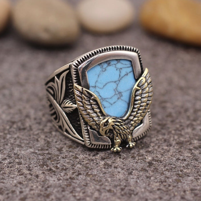 Jianjie  Men's Ring Creative Eagle-Shaped Wings Flying Ring Best-Selling Men's Ring Alloy Geometric Pattern Ring - front view