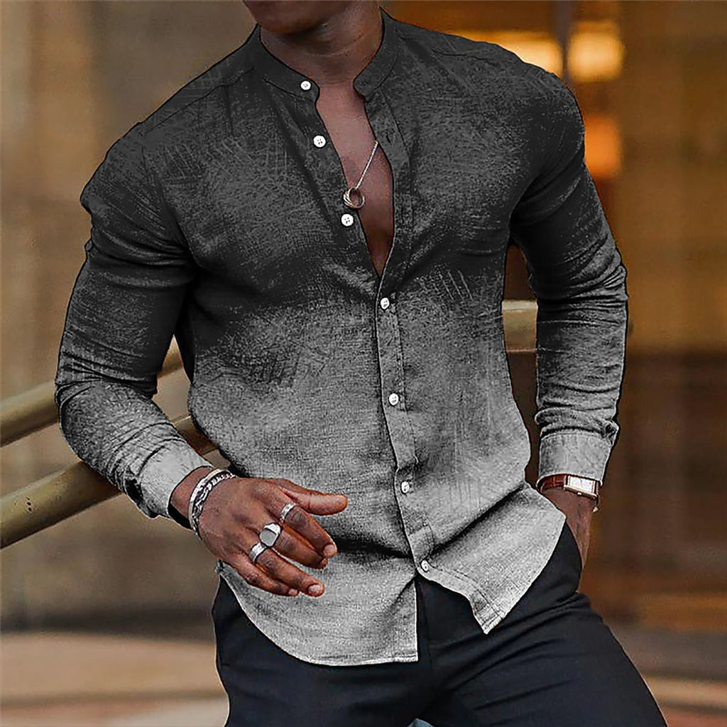 Wholesale Men's 4-Way Stretch Fabric Polyester Classic Style Gradient Color Long Sleeve Men's Shirts - front view