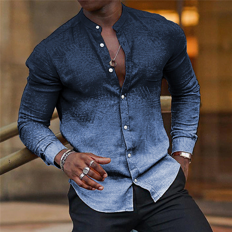 Wholesale Men's 4-Way Stretch Fabric Polyester Classic Style Gradient Color Long Sleeve Men's Shirts - view 2