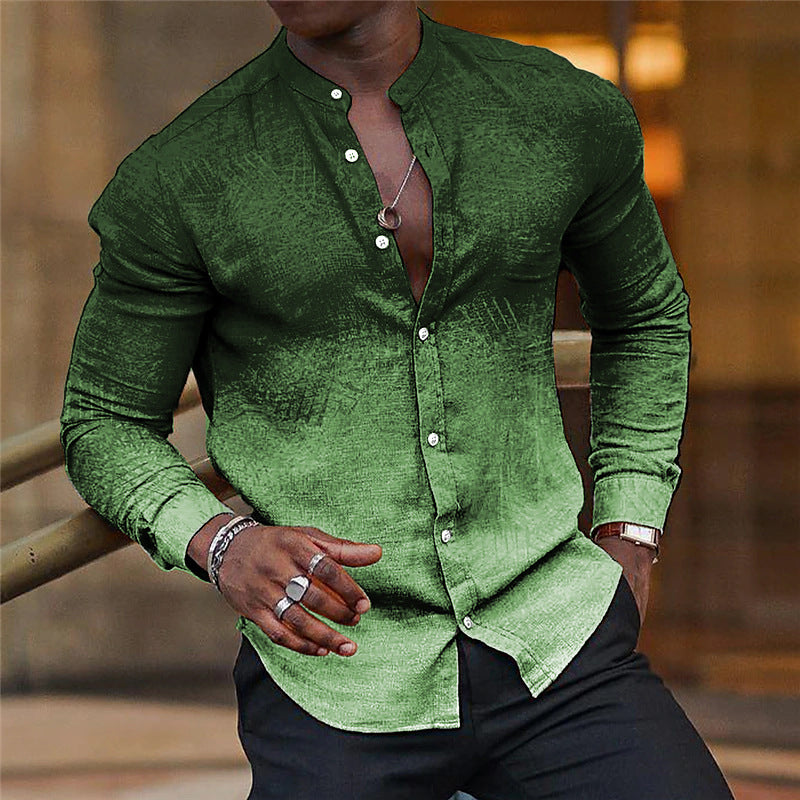 Wholesale Men's 4-Way Stretch Fabric Polyester Classic Style Gradient Color Long Sleeve Men's Shirts - view 3