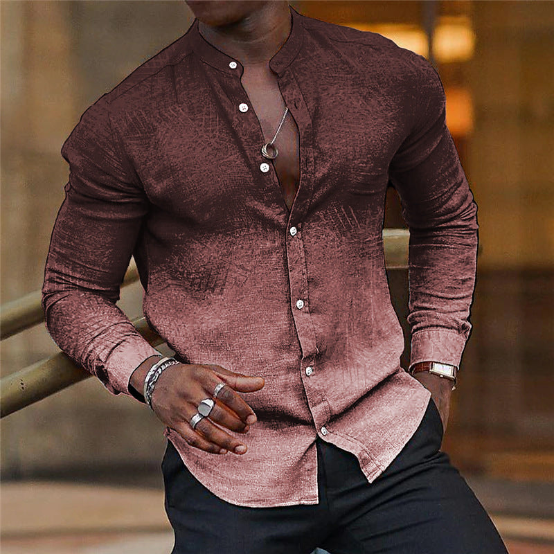 Wholesale Men's 4-Way Stretch Fabric Polyester Classic Style Gradient Color Long Sleeve Men's Shirts - view 4