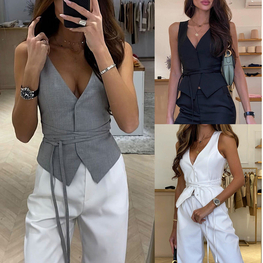 Spring And Summer New Lace Up Casual Women's Tops Ins Vacation Loose Multi-Color Fashion Camisole - front view
