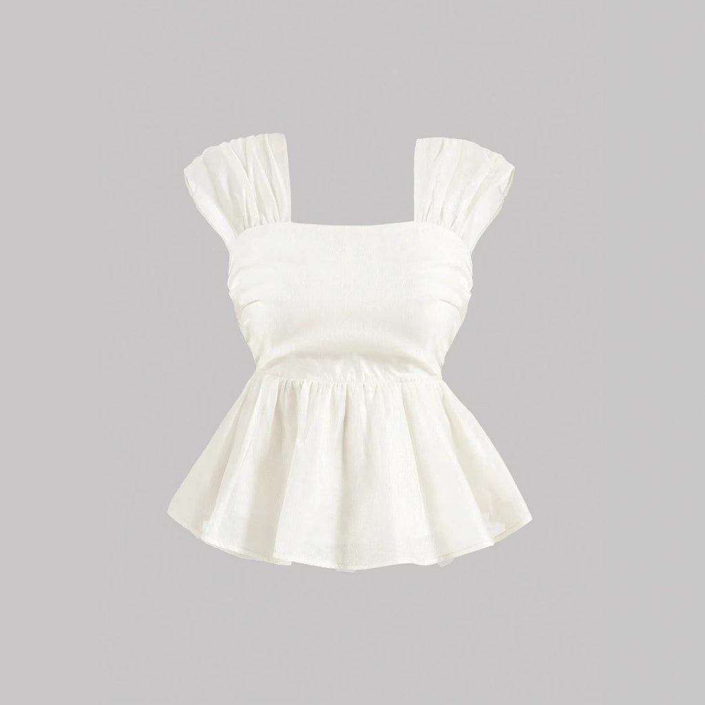 Summer Casual Cute Women's Top Loose Sleeveless Vest Square Collar  Style Pure Color Basic Version Midi Length - front view