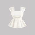 Summer Casual Cute Women's Top Loose Sleeveless Vest Square Collar  Style Pure Color Basic Version Midi Length - front view