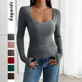 Slim Fit Knitted Long Sleeve Square Collar Autumn Winter  Style Women's Top Y2K Personality Fashionable Knitwear - front view