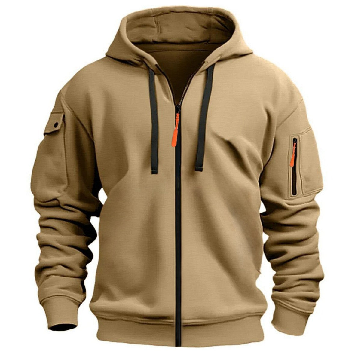 Men's Hoodie Sweatshirt Zipper Multi-Pocket Casual Sportswear Spring Autumn Comfortable Polyester Long Sleeve Loose Fit Streetwear - front view