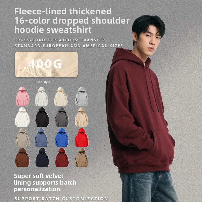 Men's Hoodie Sweatshirt Silver Fox Fur Lined Drawstring Casual Long Sleeve Loose Fit Autumn Winter Warm Comfortable Streetwear - front view