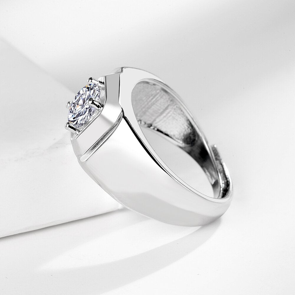 Adjustable High Carbon Diamond Men's Ring Fashionable Open Hand Jewelry Simulated Diamond Men's Ring Geometric Pattern Design - view 2