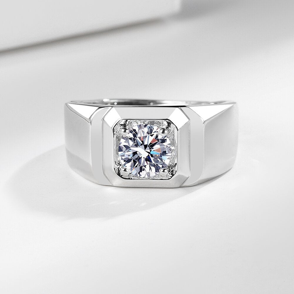 Adjustable High Carbon Diamond Men's Ring Fashionable Open Hand Jewelry Simulated Diamond Men's Ring Geometric Pattern Design - view 3